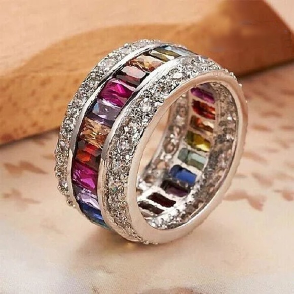 Multicolor Platinum Ring Set With CZ - Picture 3 of 8